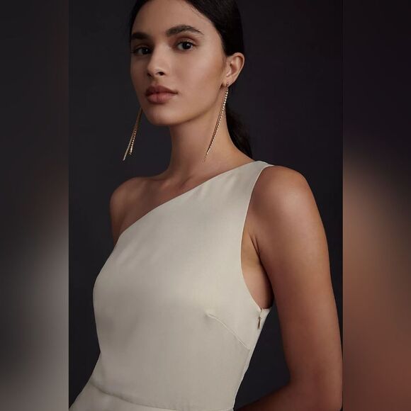 BHLDN Dylan One Shoulder Satin Side Slit Gown Sz S - Picture 3 of 5